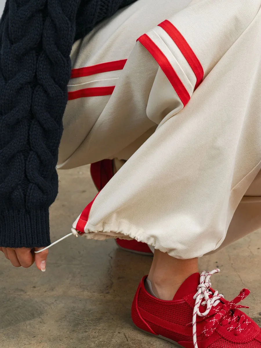 STRIPED WIDE LEG DRAWSTRING TRACK PANTS - IVORY RED sold by OAK product image thumbnail 5