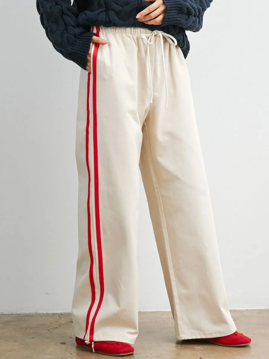 STRIPED WIDE LEG DRAWSTRING TRACK PANTS - IVORY RED sold by OAK product image thumbnail 3