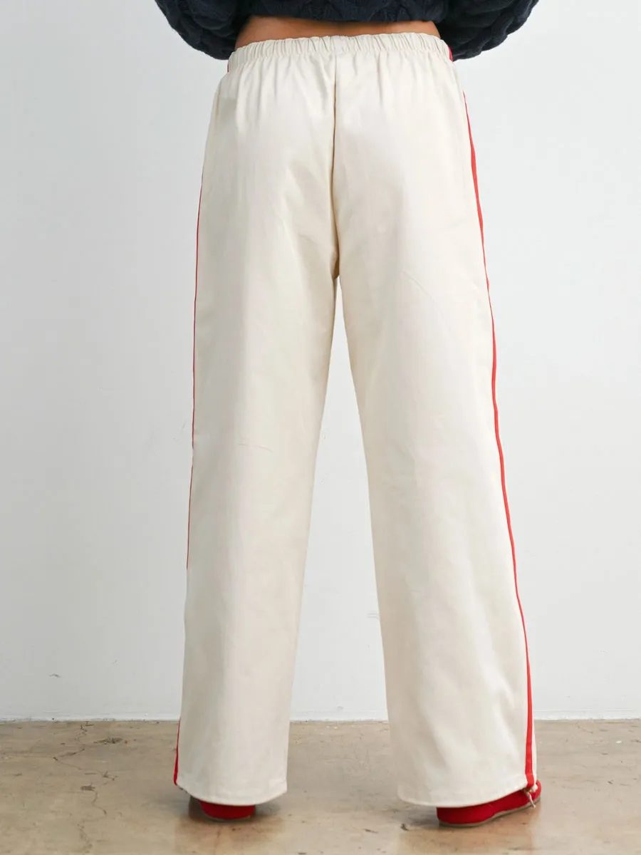 STRIPED WIDE LEG DRAWSTRING TRACK PANTS - IVORY RED sold by OAK product image thumbnail 2