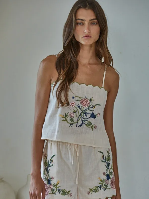 WOVEN EMBROIDERED SLEEVELESS TOP - NATURAL made by By Together
