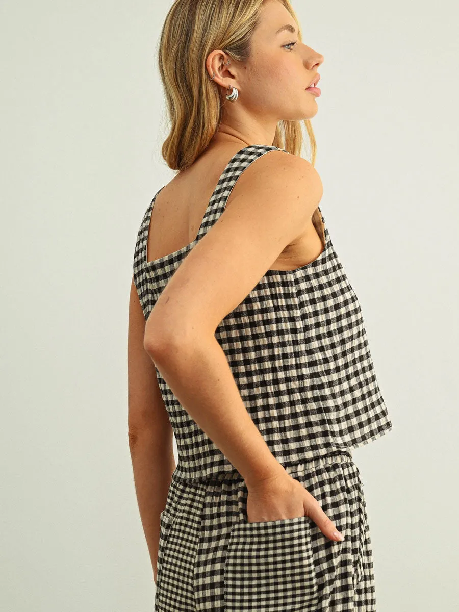MIXED GINGHAM SQUARE SLEEVELESS TOP - BLACK/CREAM sold by OAK product image thumbnail 2