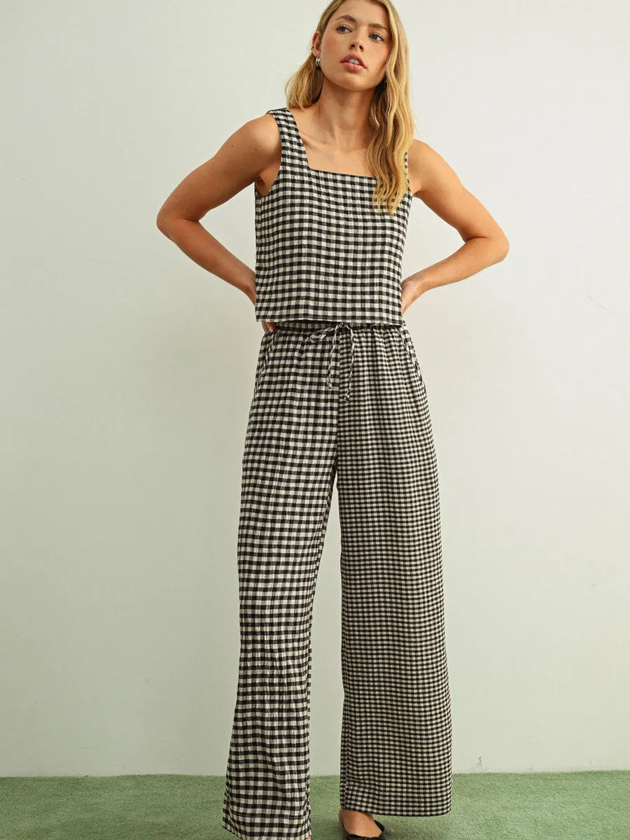MIXED GINGHAM SQUARE SLEEVELESS TOP - BLACK/CREAM sold by OAK product image thumbnail 4