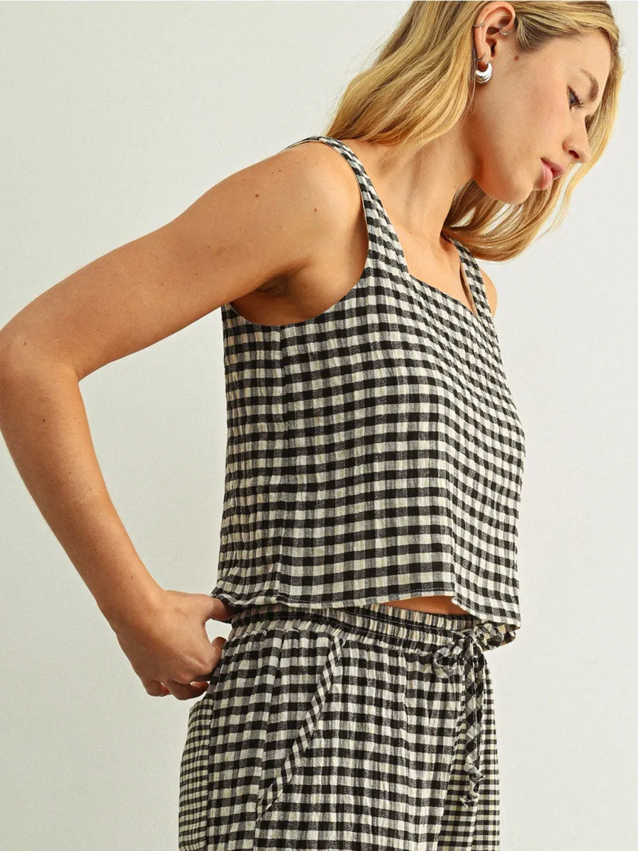 MIXED GINGHAM SQUARE SLEEVELESS TOP - BLACK/CREAM sold by OAK product image thumbnail 3