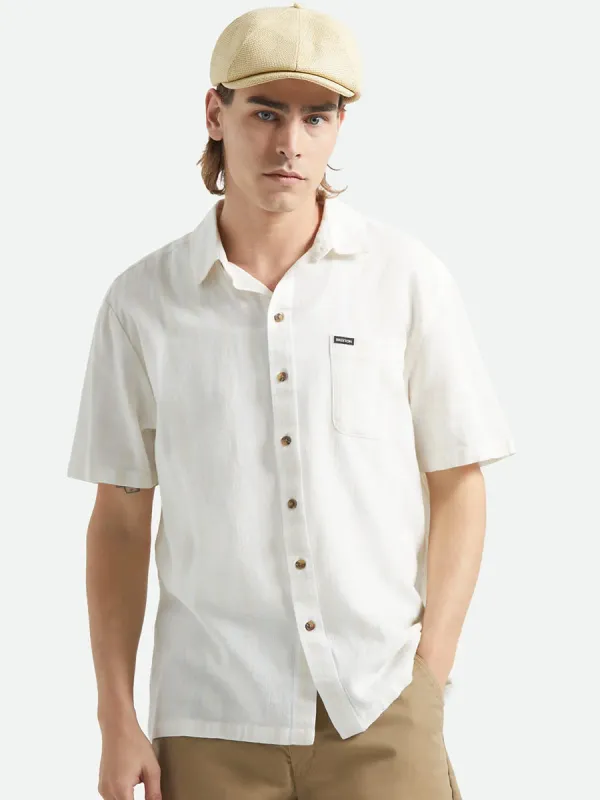 BRIXTON CRU STRIPED DOBBY SHORT-SLEEVE WOVEN - OFF WHITE made by Brixton