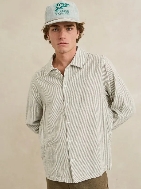 RHYTHM BANK STRIPE LONG-SLEEVE SHIRT - OLIVE made by Rhythm.