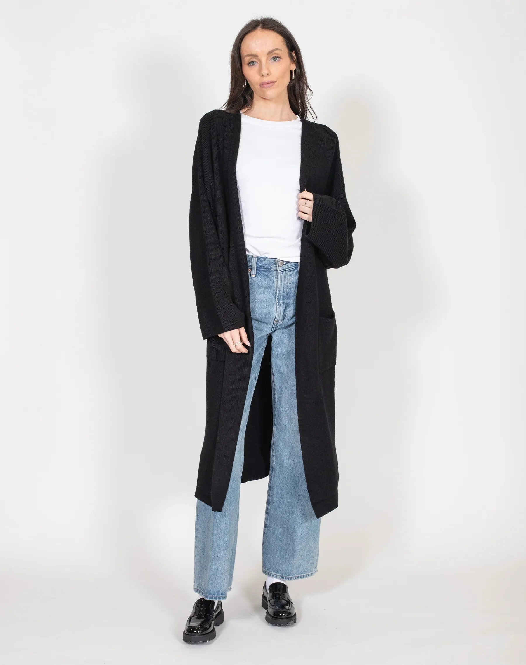 BRUNETTE THE LABEL MATILDA RIB KNIT OVERSIZED MAXI CARDIGAN - BLACK sold by OAK