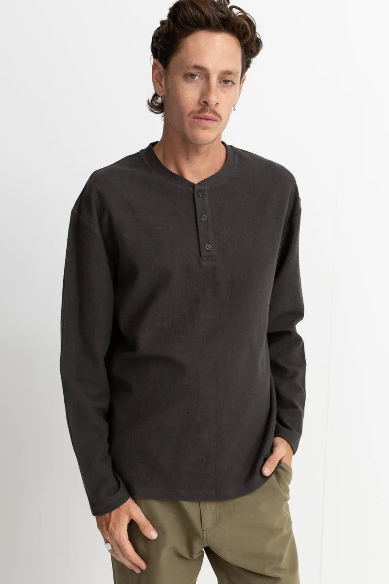 RHYTHM VINTAGE TERRY LS HENLEY - VINTAGE BLACK sold by OAK