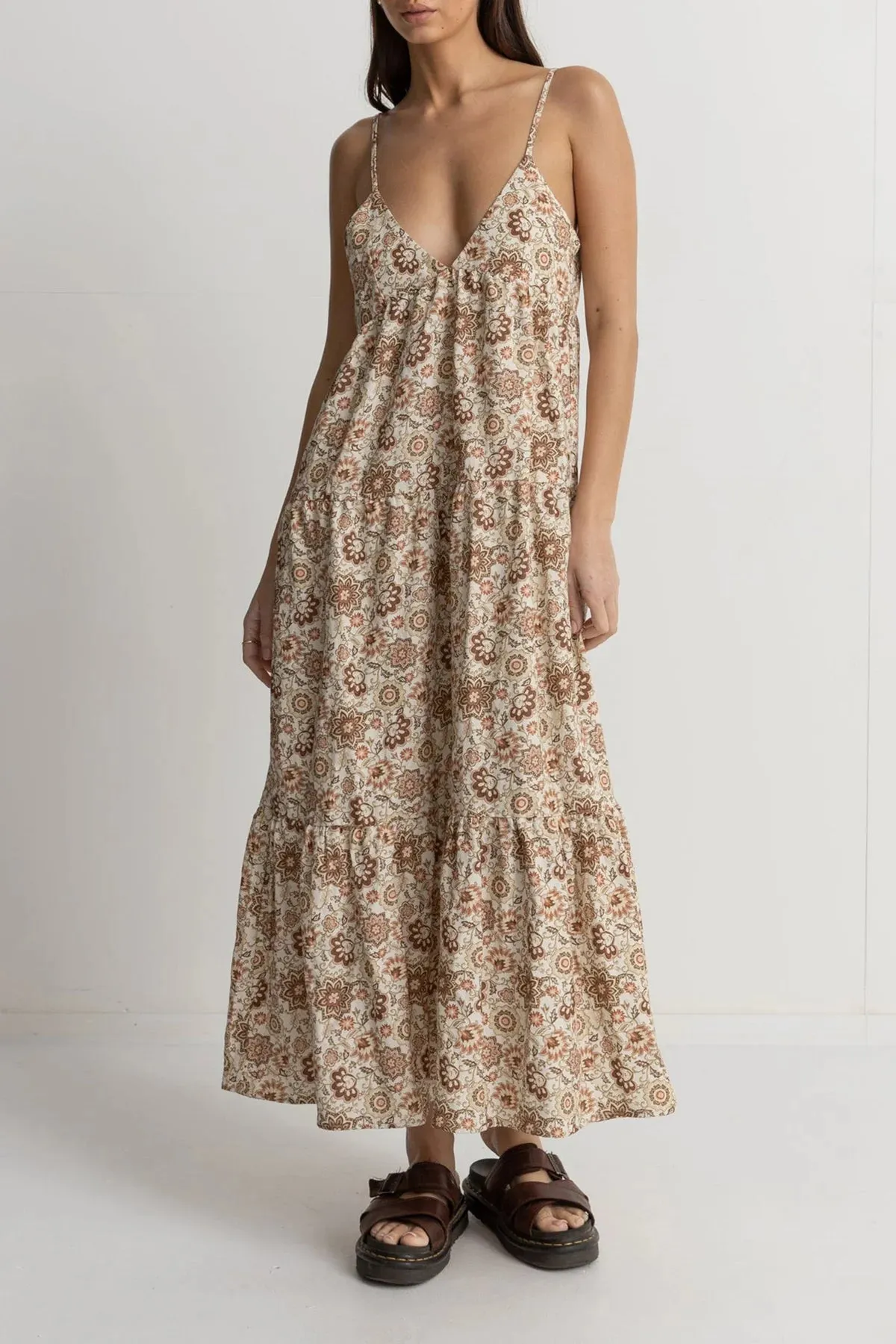 RHYTHM RAYA PAISLEY TIERED MIDI DRESS - NATURAL sold by OAK