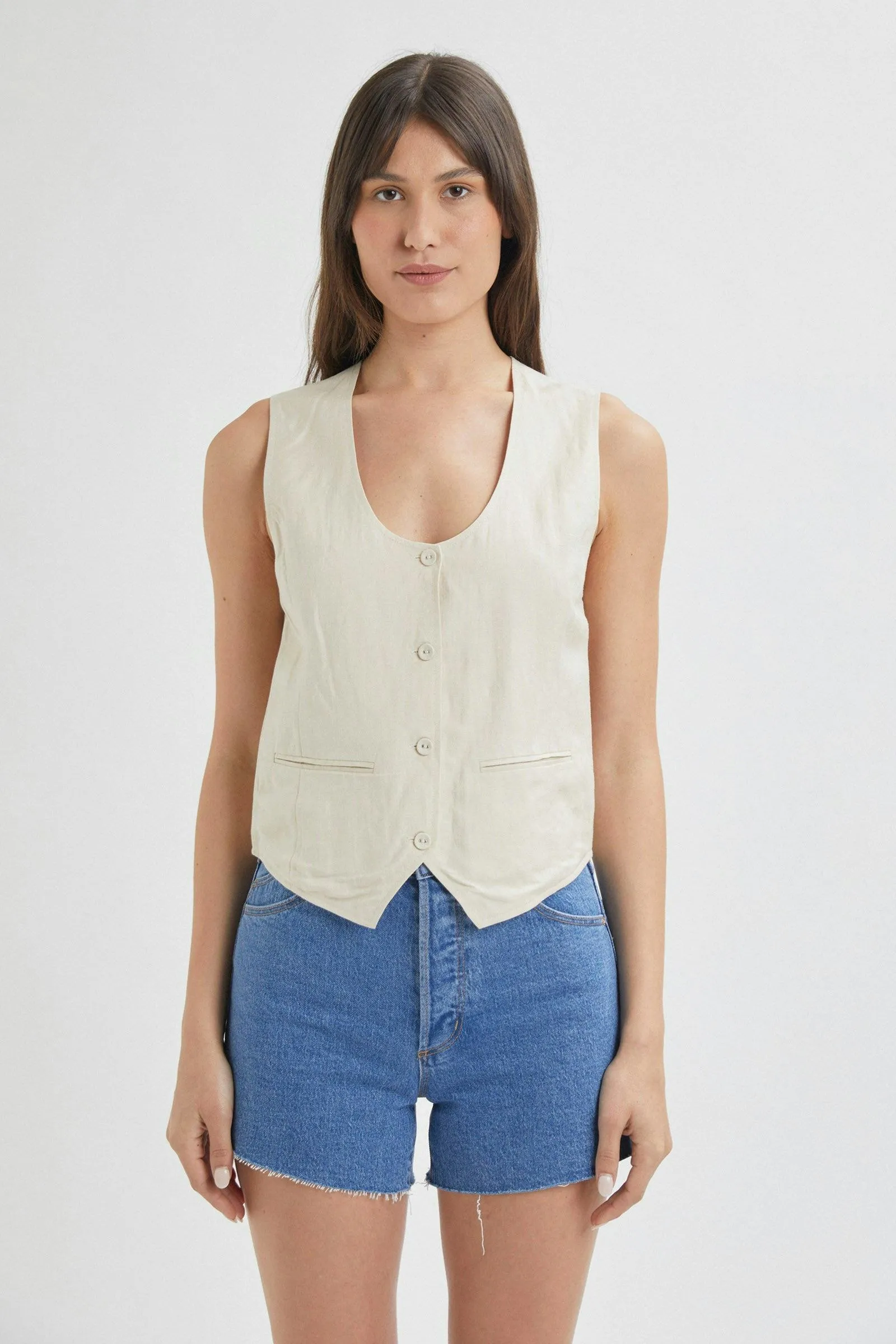 ROLLAS SOHO LINEN VEST - BISCUIT sold by OAK product image thumbnail 4