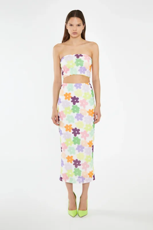 GLAMOROUS MUTLI-FLOWER MESH PENCIL MAXI-SKIRT sold by OAK