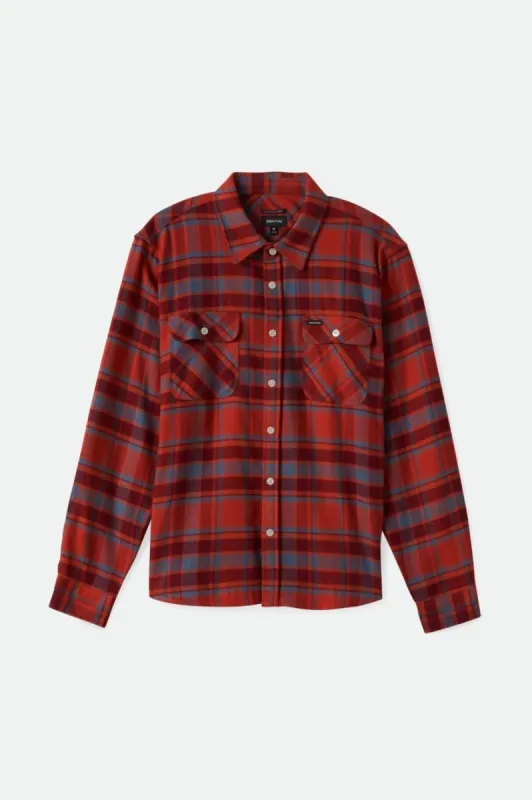 BRIXTON BOWERY MENS L/S FLANNEL - BARN RED/FLINT BLUE/DARK BURGUNDY sold by OAK