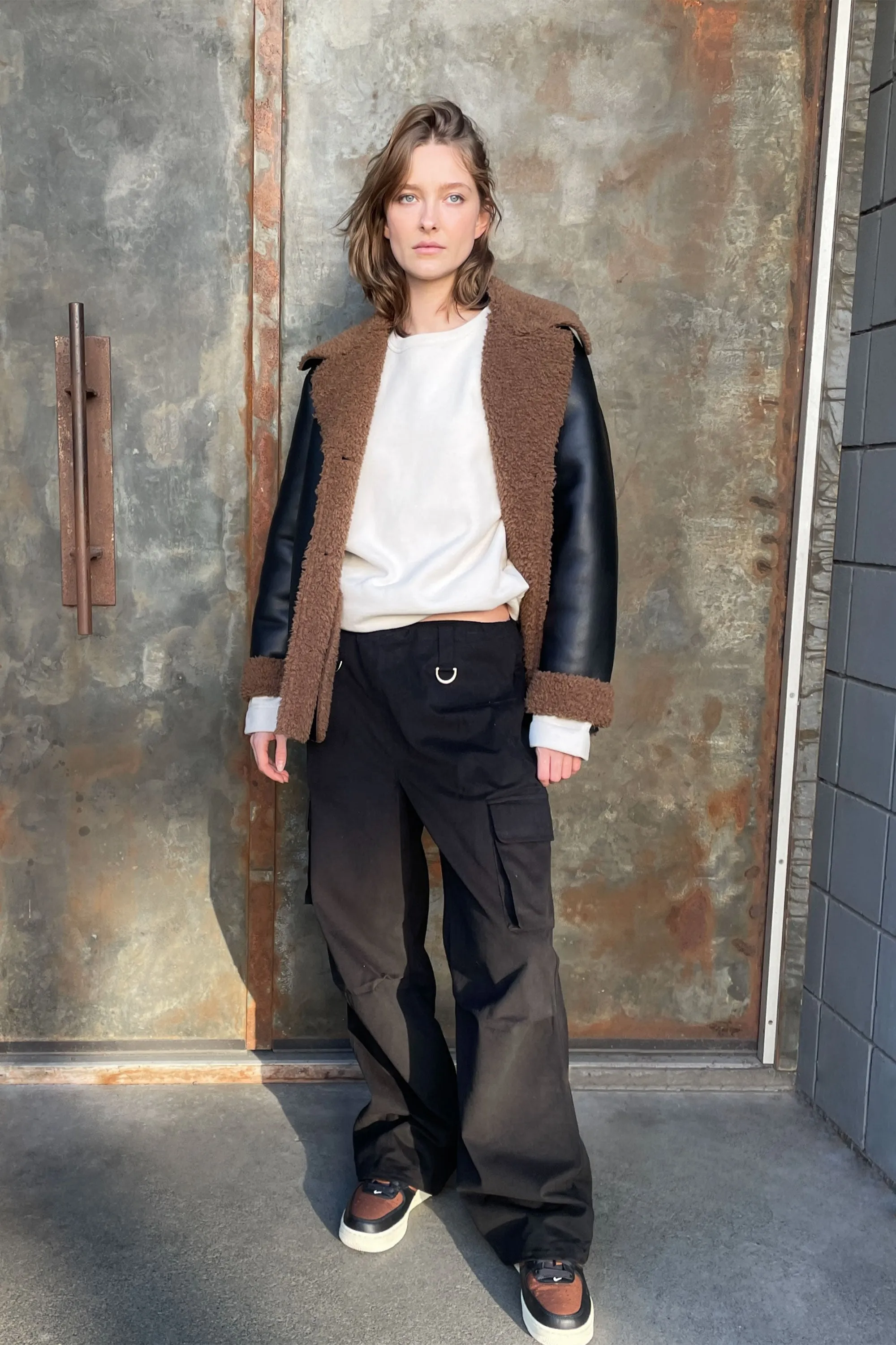 SHERPA TRIMMED VEGAN LEATHER JACKET sold by OAK AND FORT product image thumbnail 2