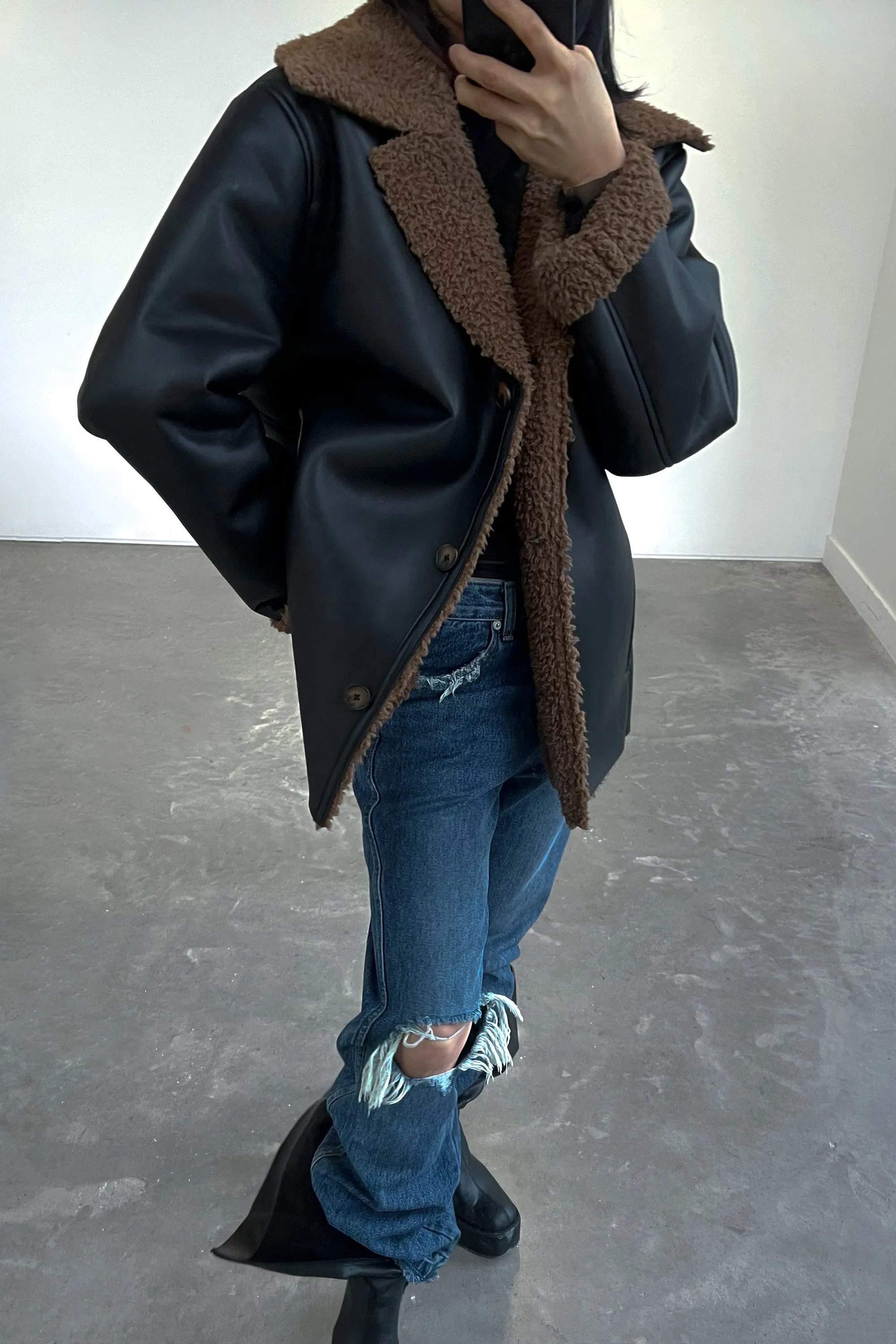 SHERPA TRIMMED VEGAN LEATHER JACKET sold by OAK AND FORT product image thumbnail 5