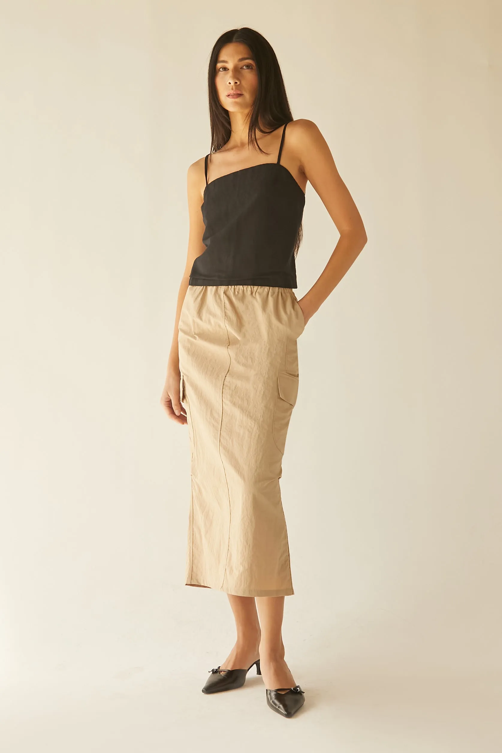 LINEN BLEND OPEN BACK TANK TOP sold by OAK AND FORT product image thumbnail 2