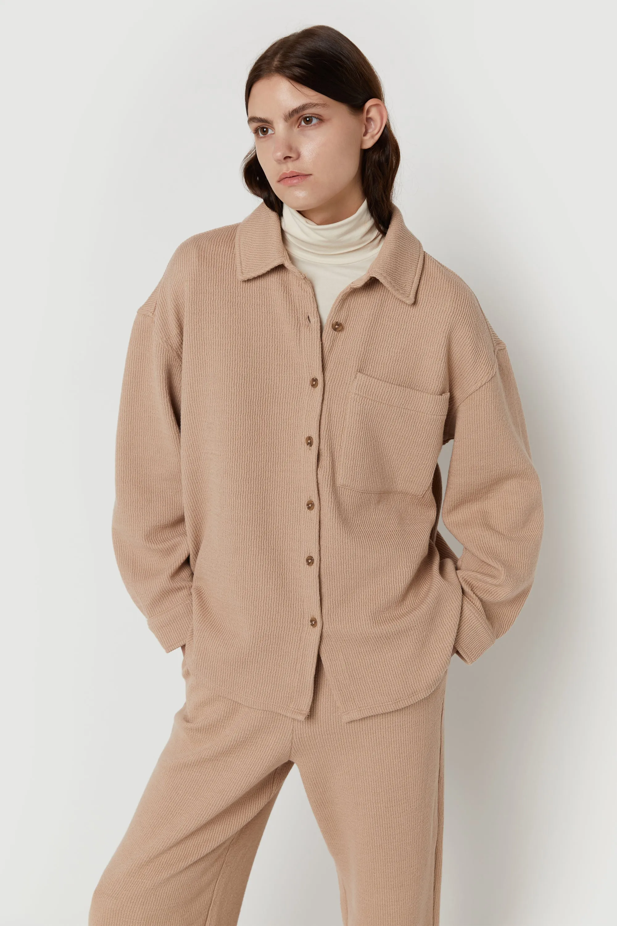 RIB-KNIT BUTTON UP sold by OAK AND FORT