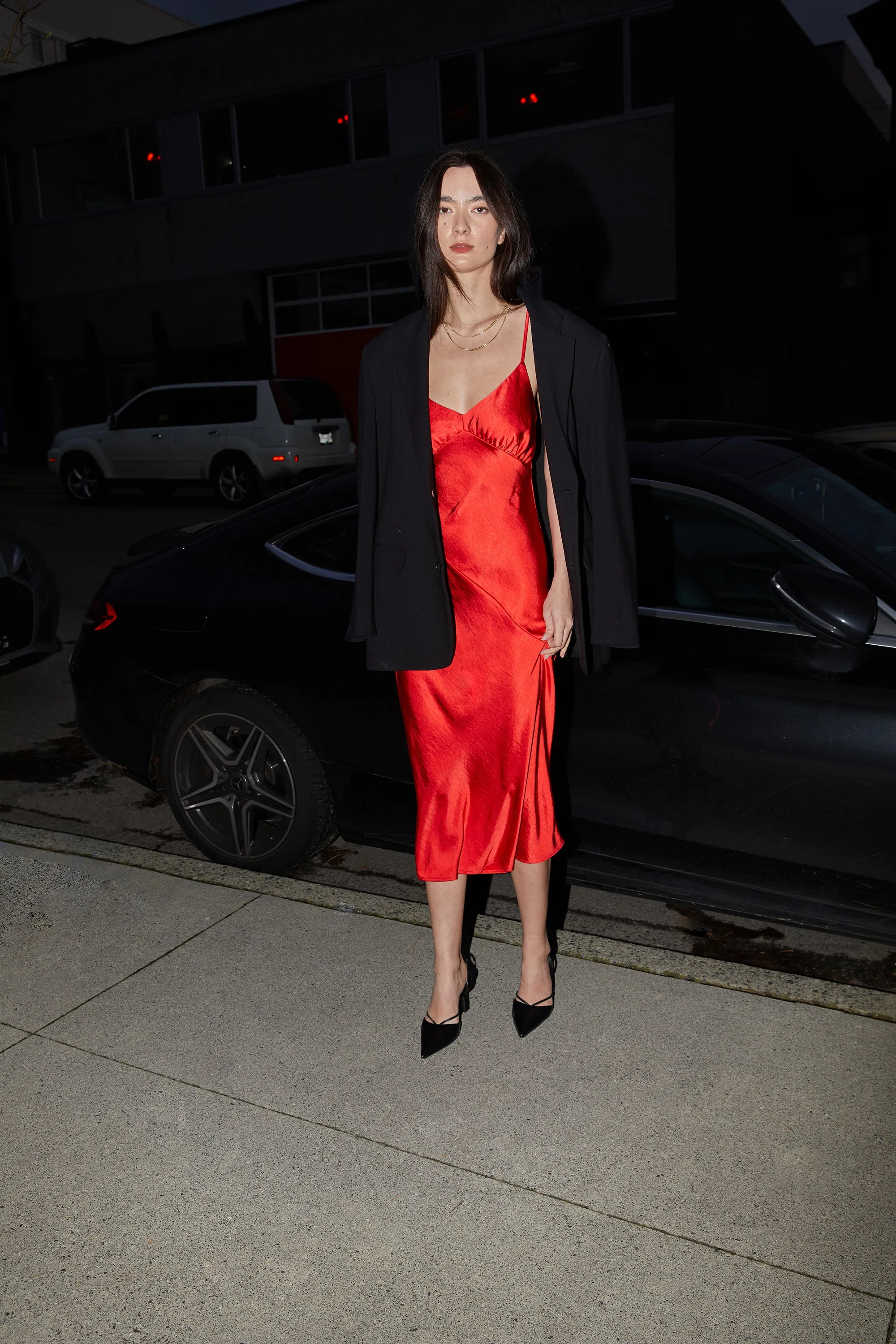 V-NECK SATIN SLIP DRESS sold by OAK AND FORT product image thumbnail 3