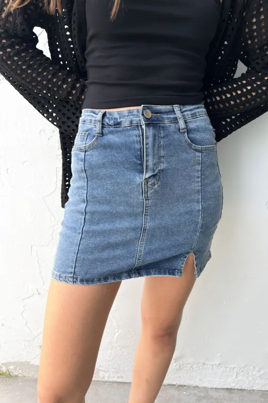 FITTED JEAN MINI JEAN SKIRT sold by OAK AND FORT
