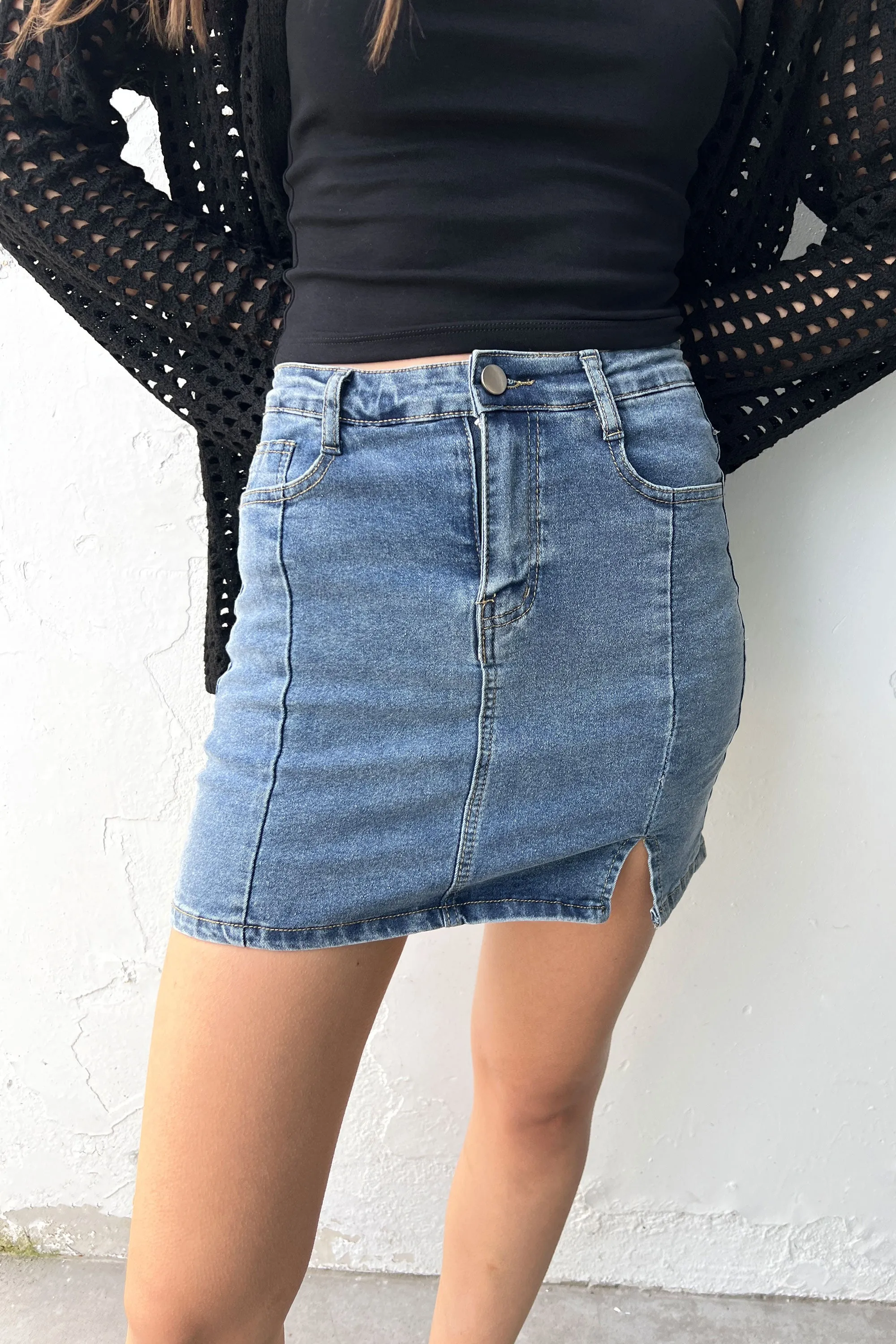 FITTED JEAN MINI JEAN SKIRT sold by OAK AND FORT
