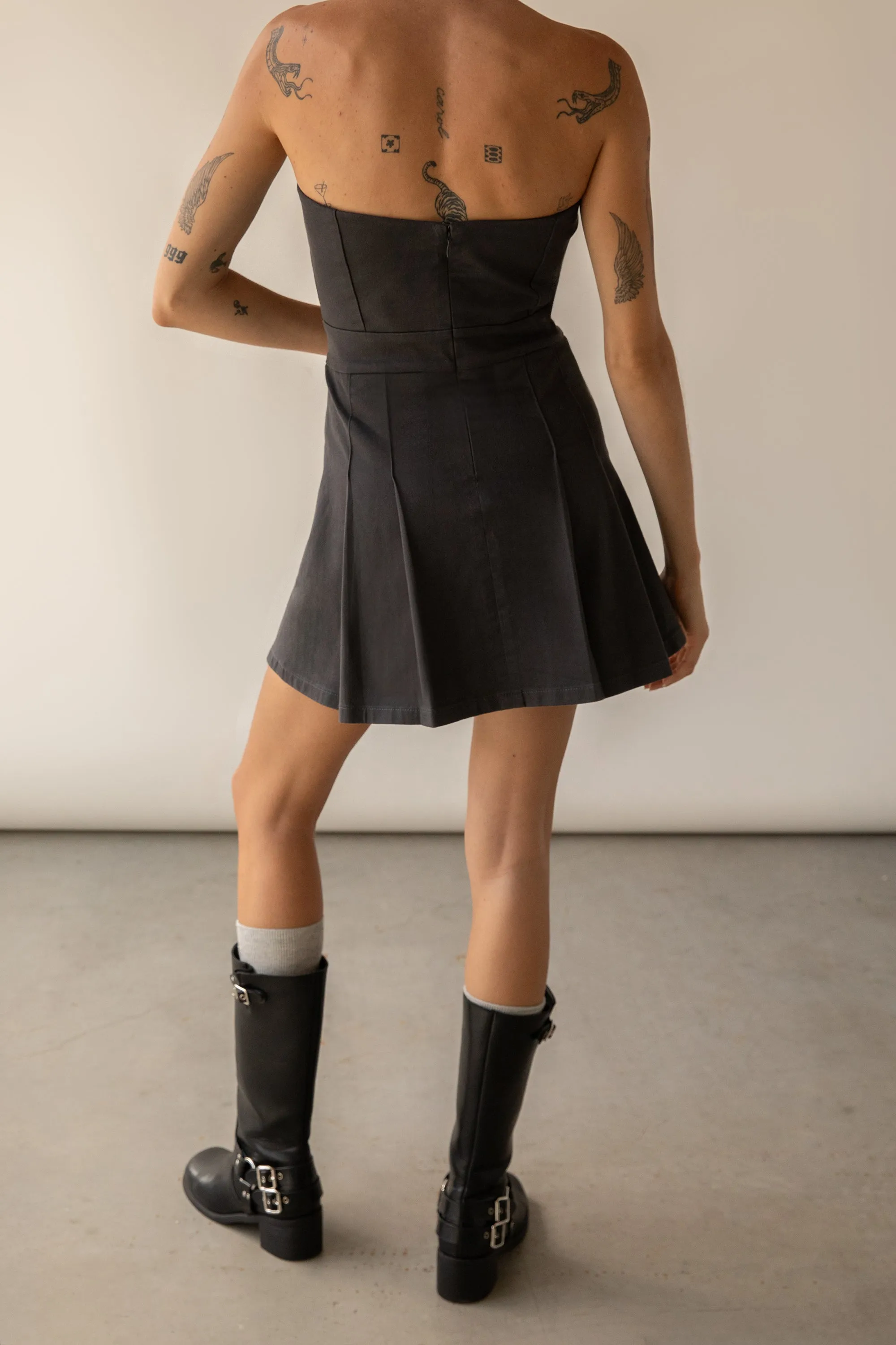 TWILL TUBE PLEATED MINI DRESS sold by OAK AND FORT product image thumbnail 4