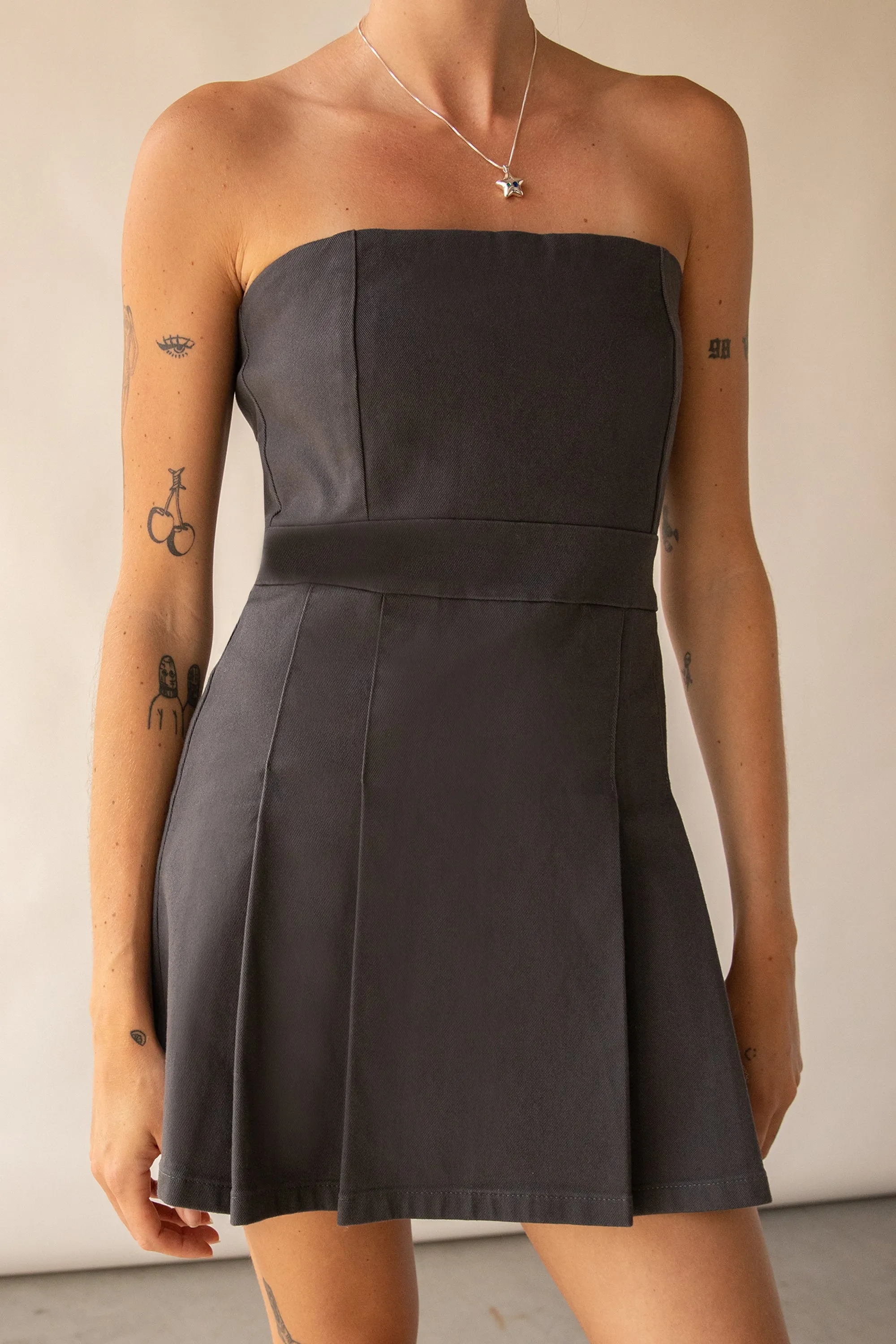 TWILL TUBE PLEATED MINI DRESS sold by OAK AND FORT product image thumbnail 2