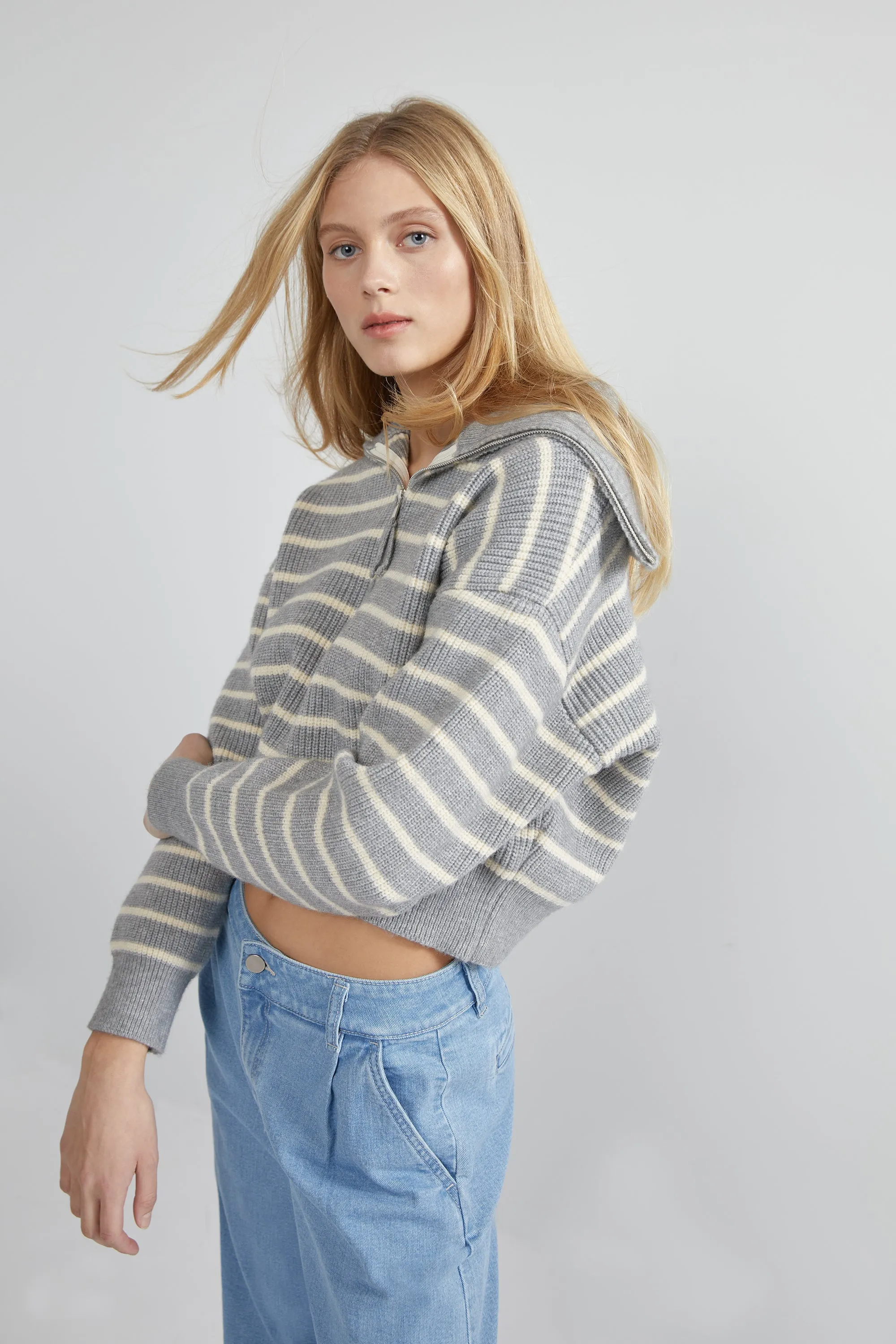 STRIPED HALF ZIP SWEATER sold by OAK AND FORT product image thumbnail 2