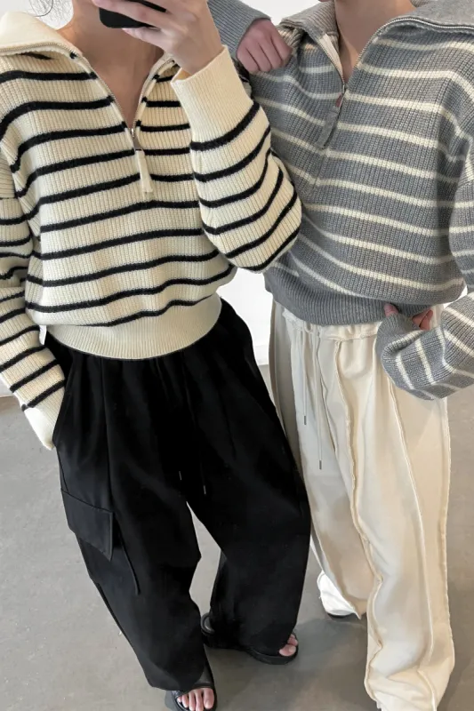 STRIPED HALF ZIP SWEATER sold by OAK AND FORT