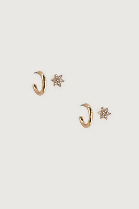 ZIRCONIA FLOWER STUD AND HOOP SET sold by OAK AND FORT