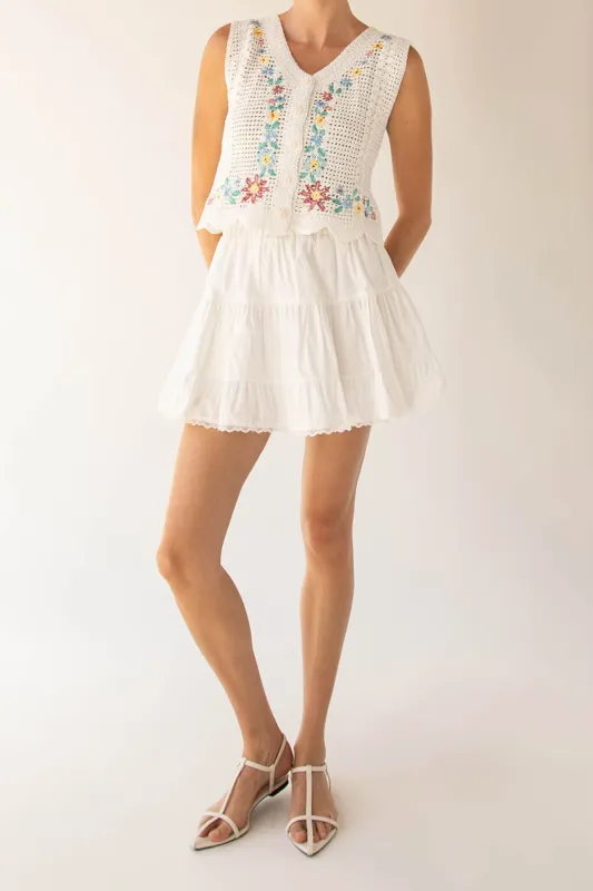 FLORAL EMBROIDERED CROCHET VEST sold by OAK AND FORT