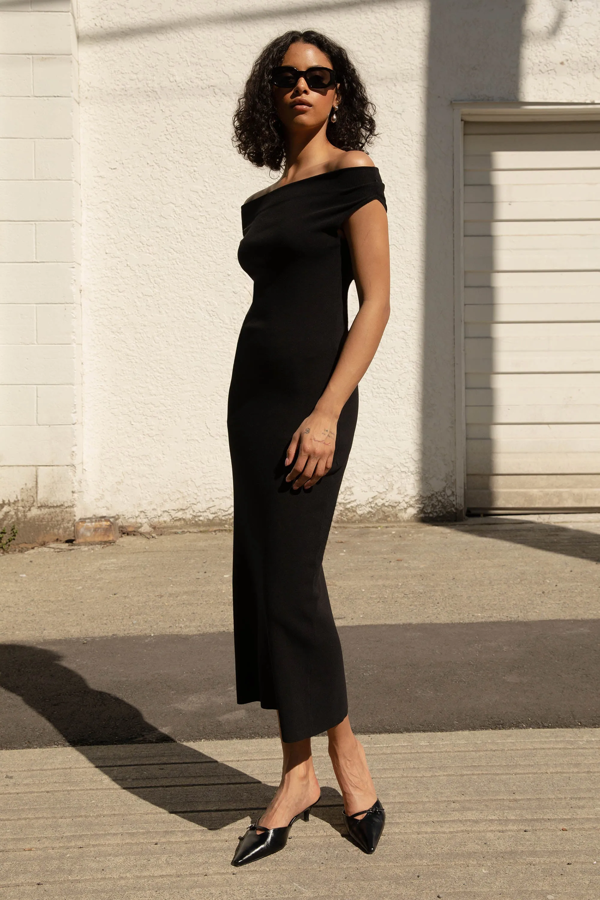COWL NECKLINE OFF SHOULDER MIDI DRESS sold by OAK AND FORT