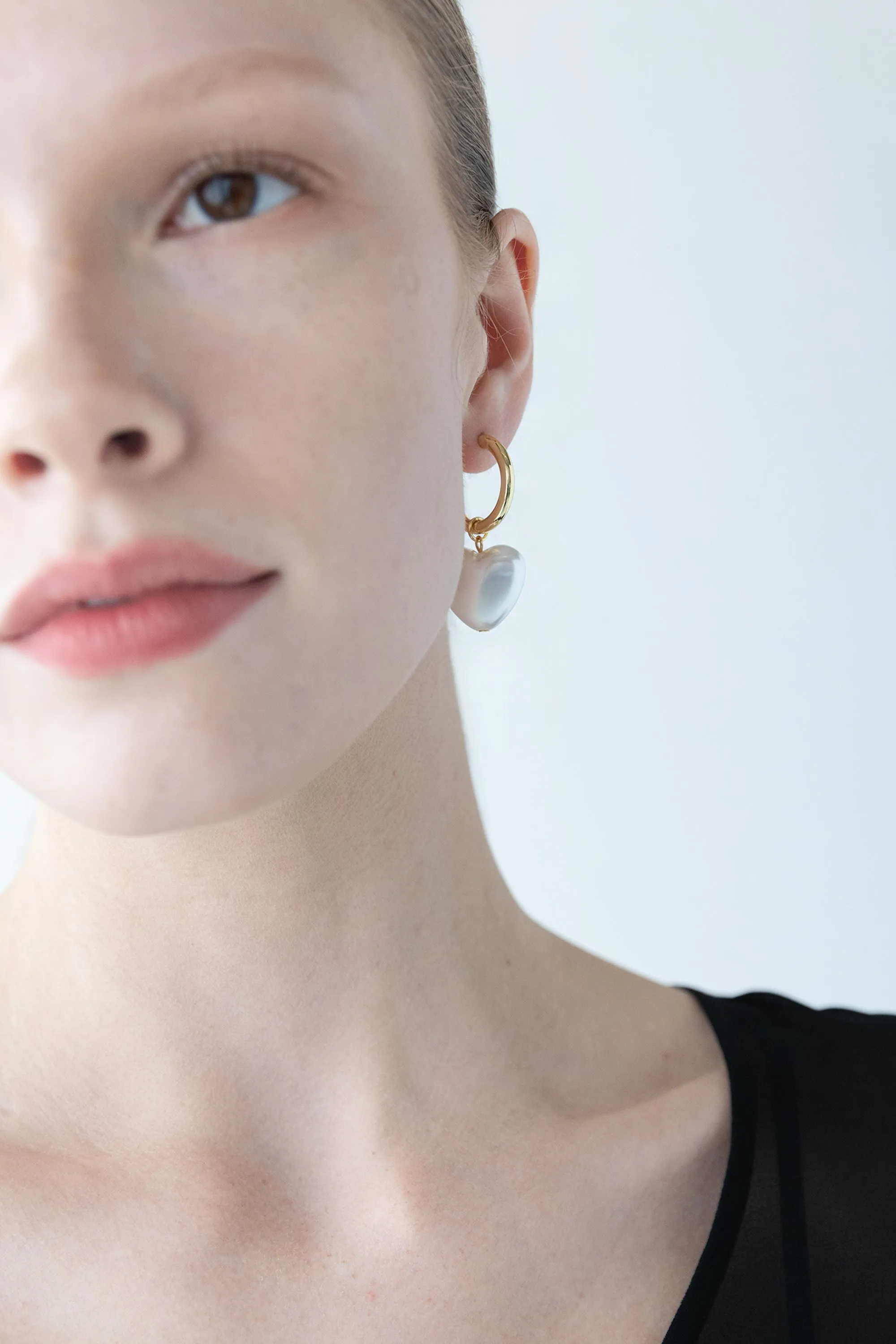 HEART PEARL HOOPS sold by OAK AND FORT