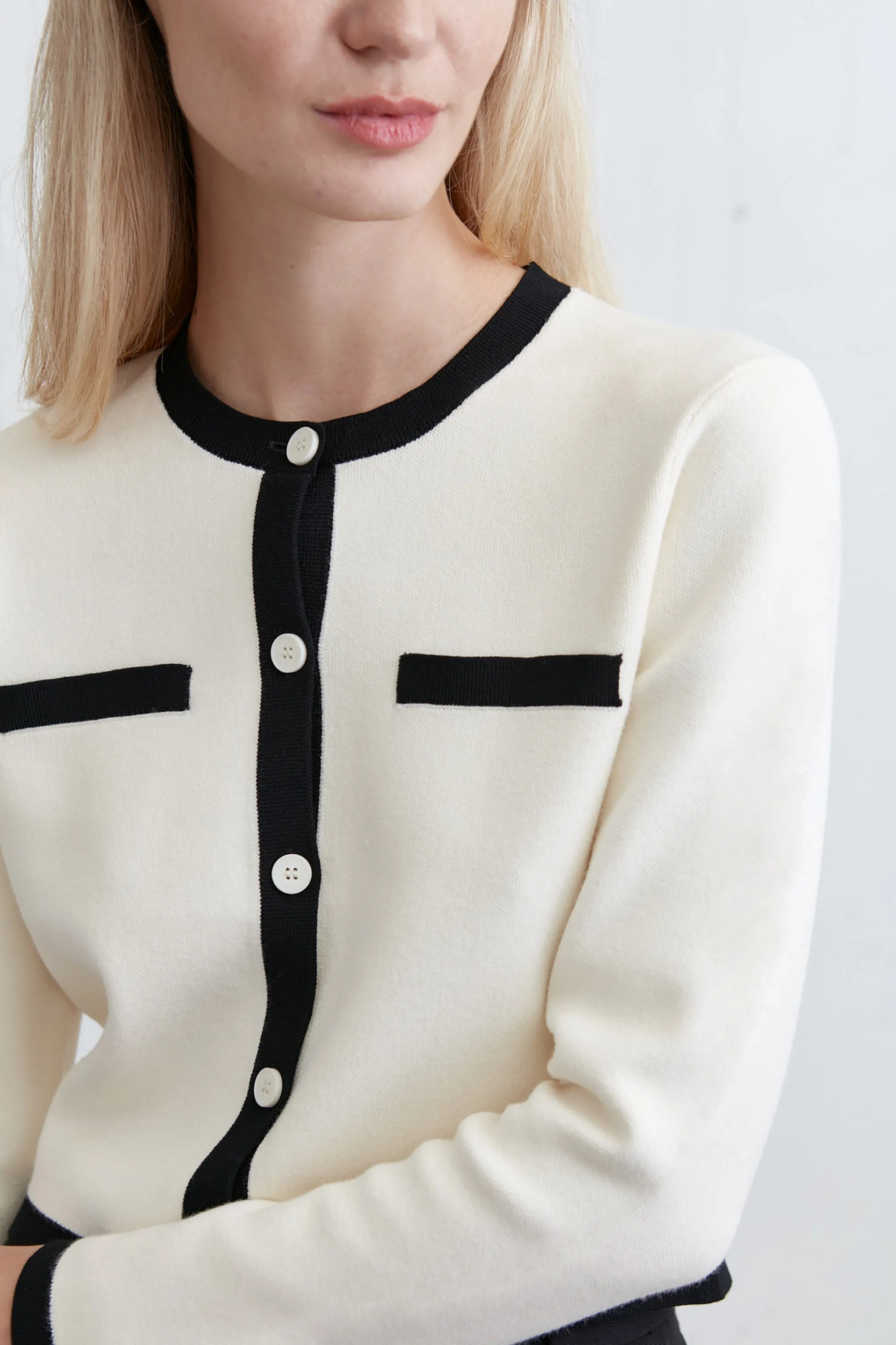 CROPPED CONTRAST TRIM CARDIGAN sold by OAK AND FORT product image thumbnail 5