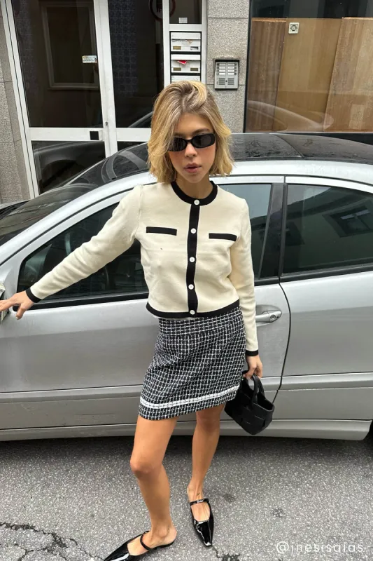CROPPED CONTRAST TRIM CARDIGAN sold by OAK AND FORT