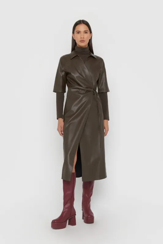 VEGAN LEATHER WRAP DRESS sold by OAK AND FORT