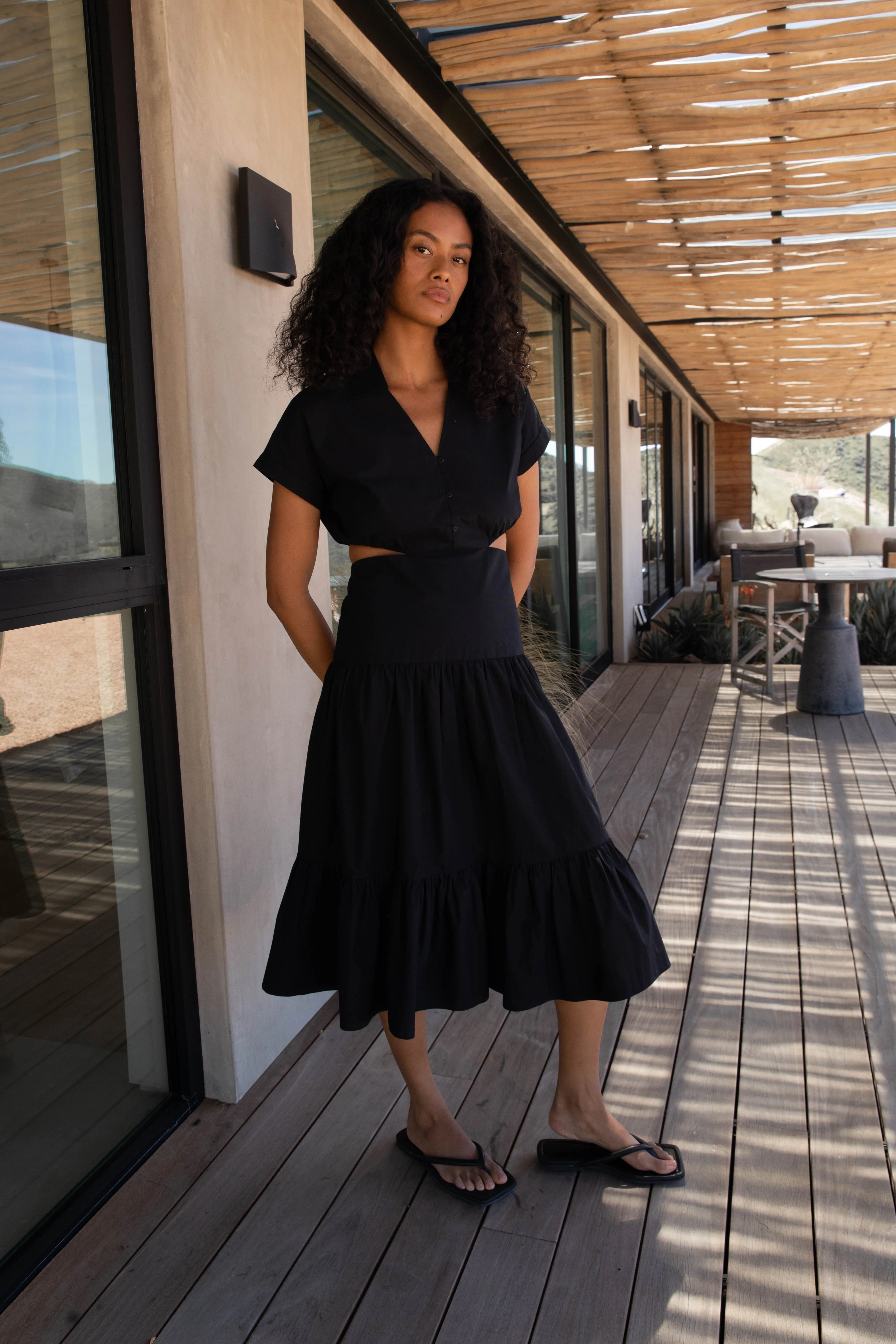 TIERED MIDI DRESS WITH CUTOUTS sold by OAK AND FORT