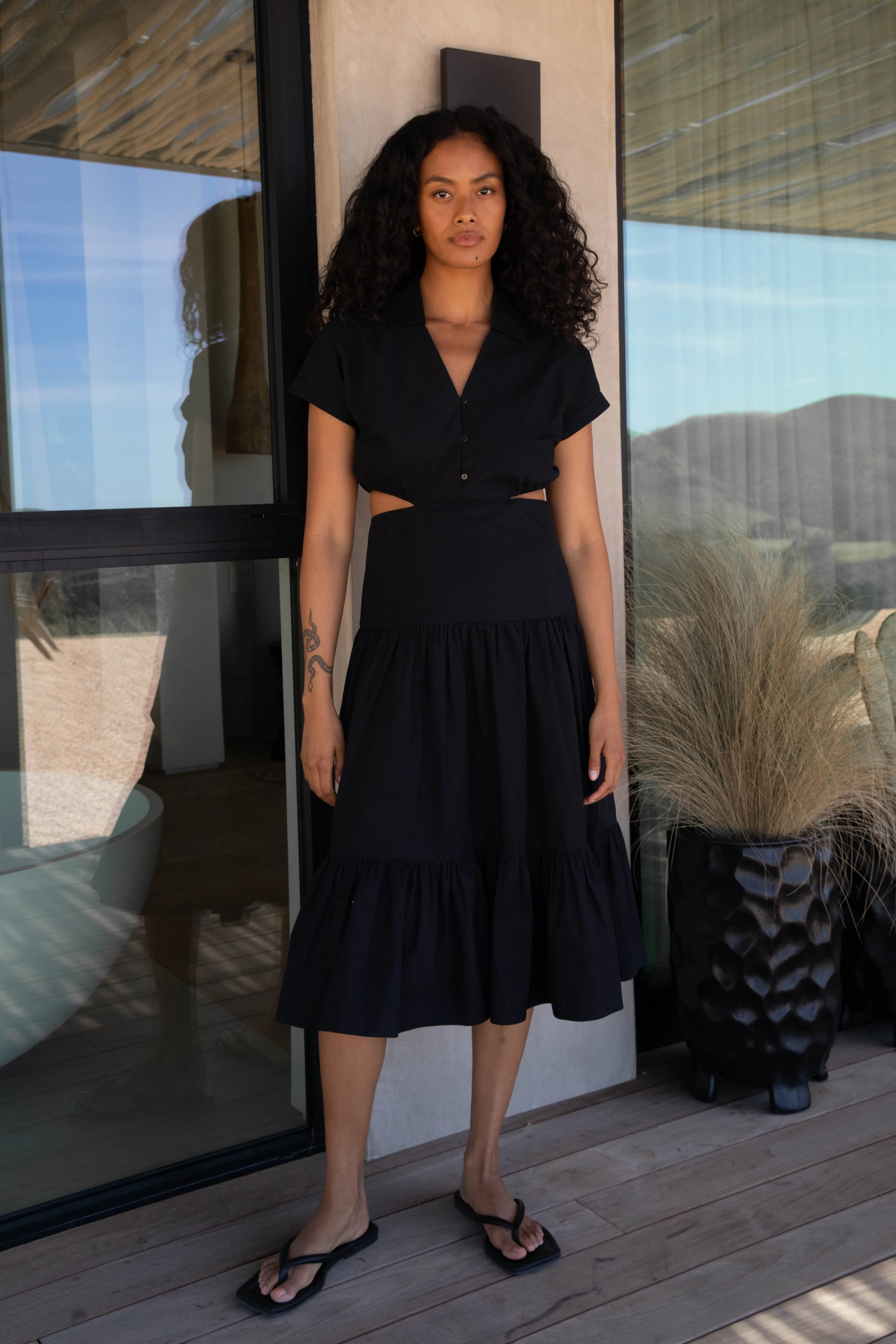 TIERED MIDI DRESS WITH CUTOUTS sold by OAK AND FORT product image thumbnail 3