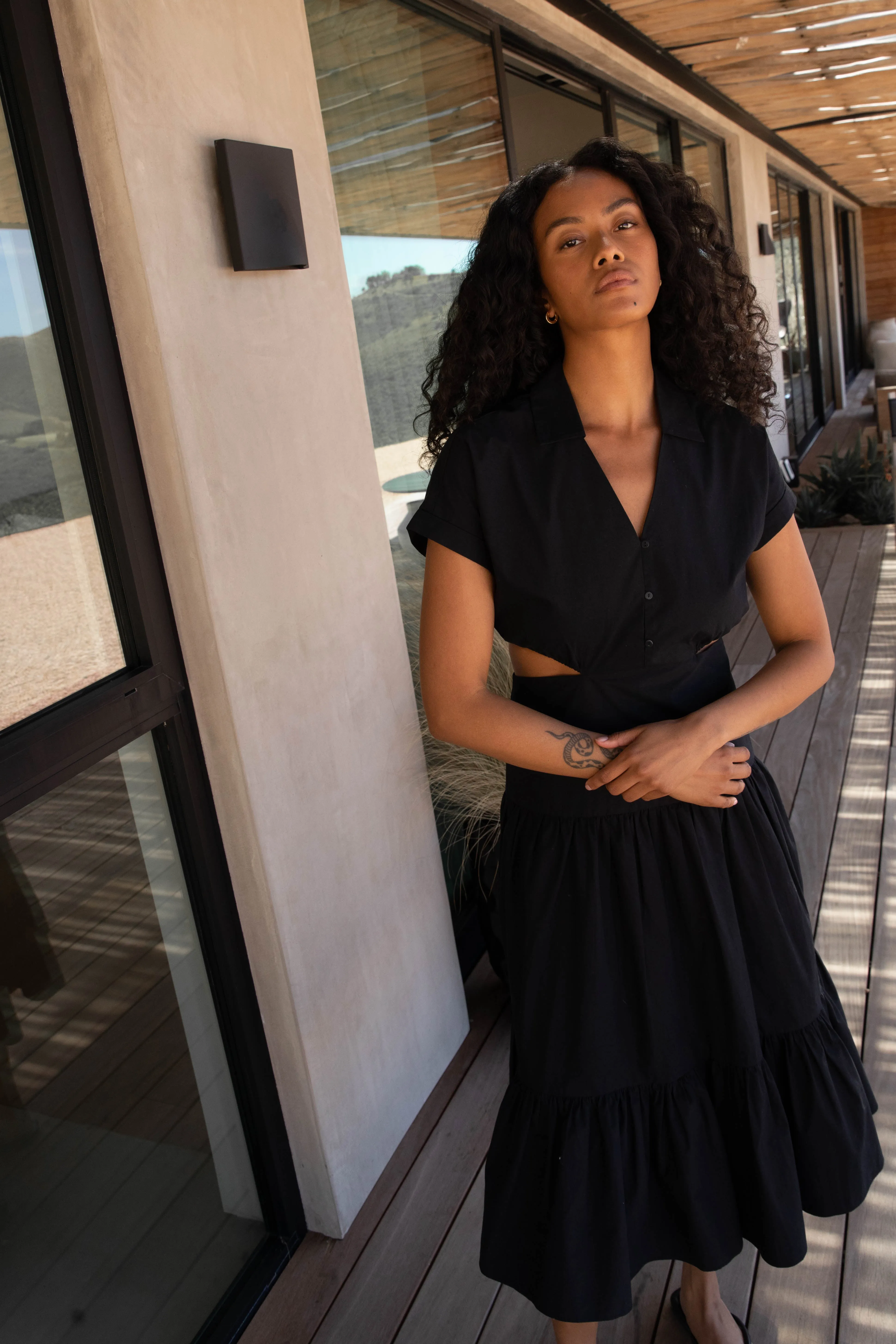 TIERED MIDI DRESS WITH CUTOUTS sold by OAK AND FORT product image thumbnail 2