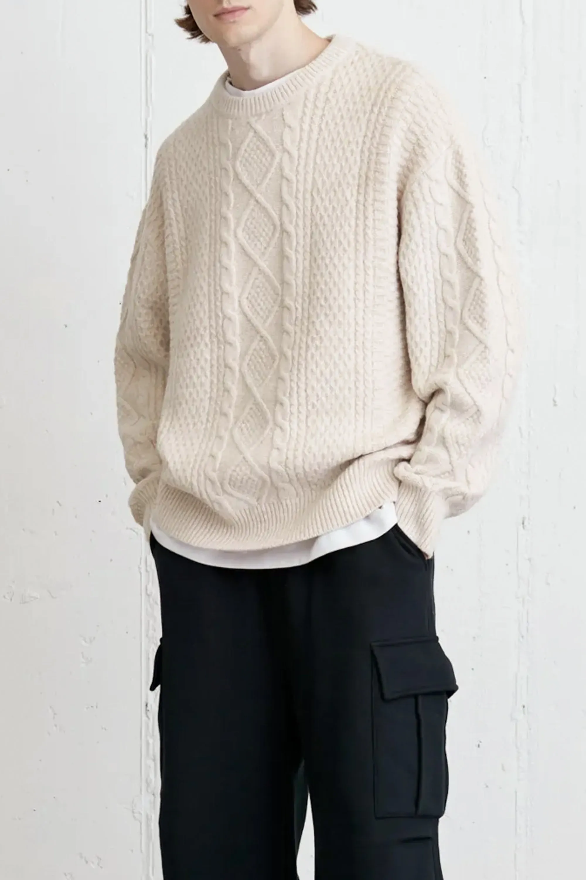 CABLE KNIT CREWNECK SWEATER sold by OAK AND FORT