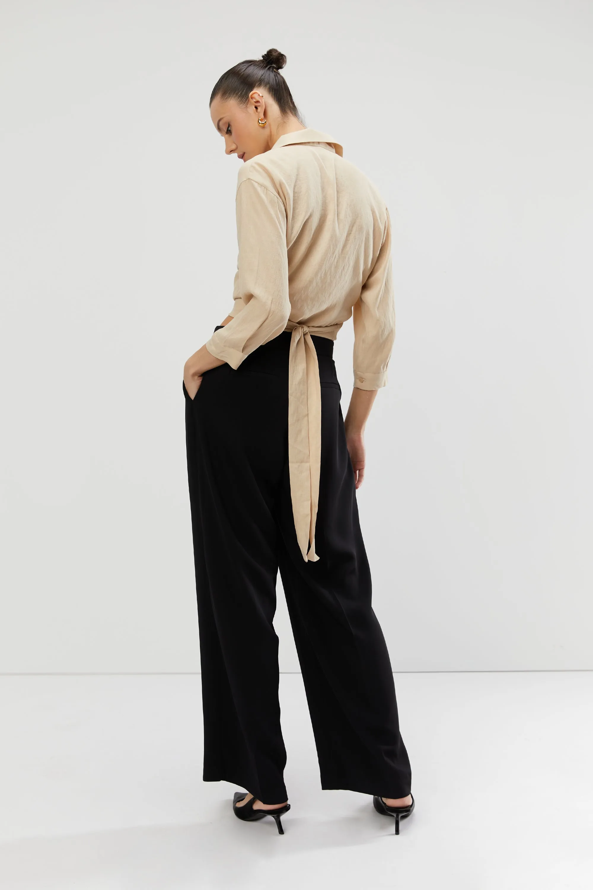 CROPPED SHIRT WITH WRAP TIES sold by OAK AND FORT product image thumbnail 2