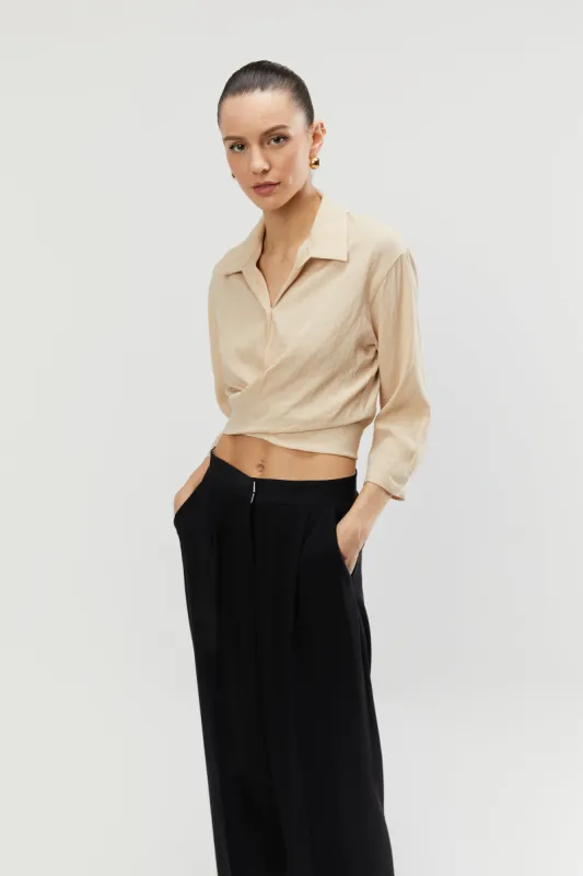 CROPPED SHIRT WITH WRAP TIES sold by OAK AND FORT