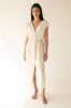 LINEN BLEND BUTTON UP MIDI DRESS sold by OAK AND FORT