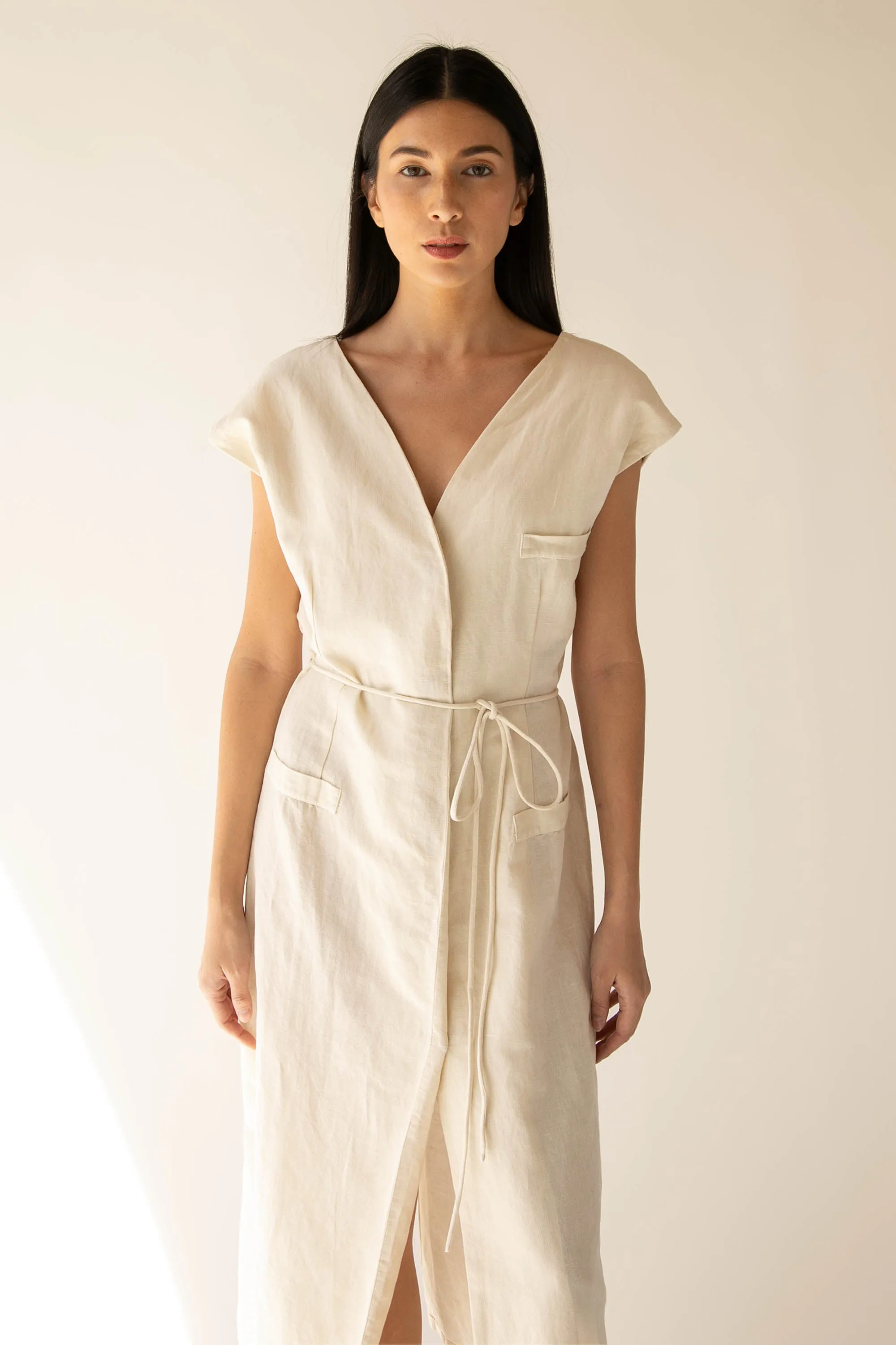 LINEN BLEND BUTTON UP MIDI DRESS sold by OAK AND FORT product image thumbnail 2