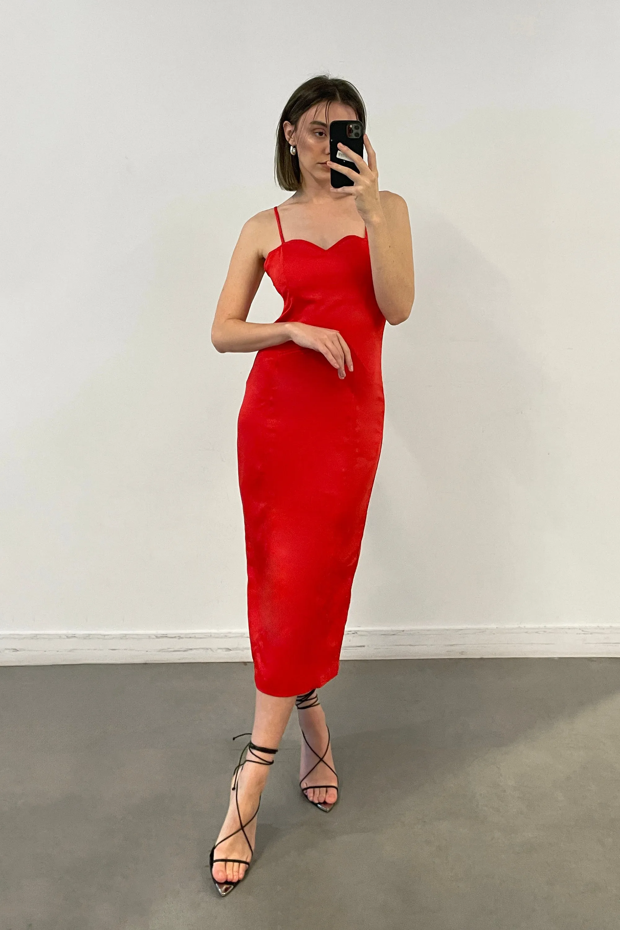 SATIN SWEETHEART MIDI DRESS sold by OAK AND FORT