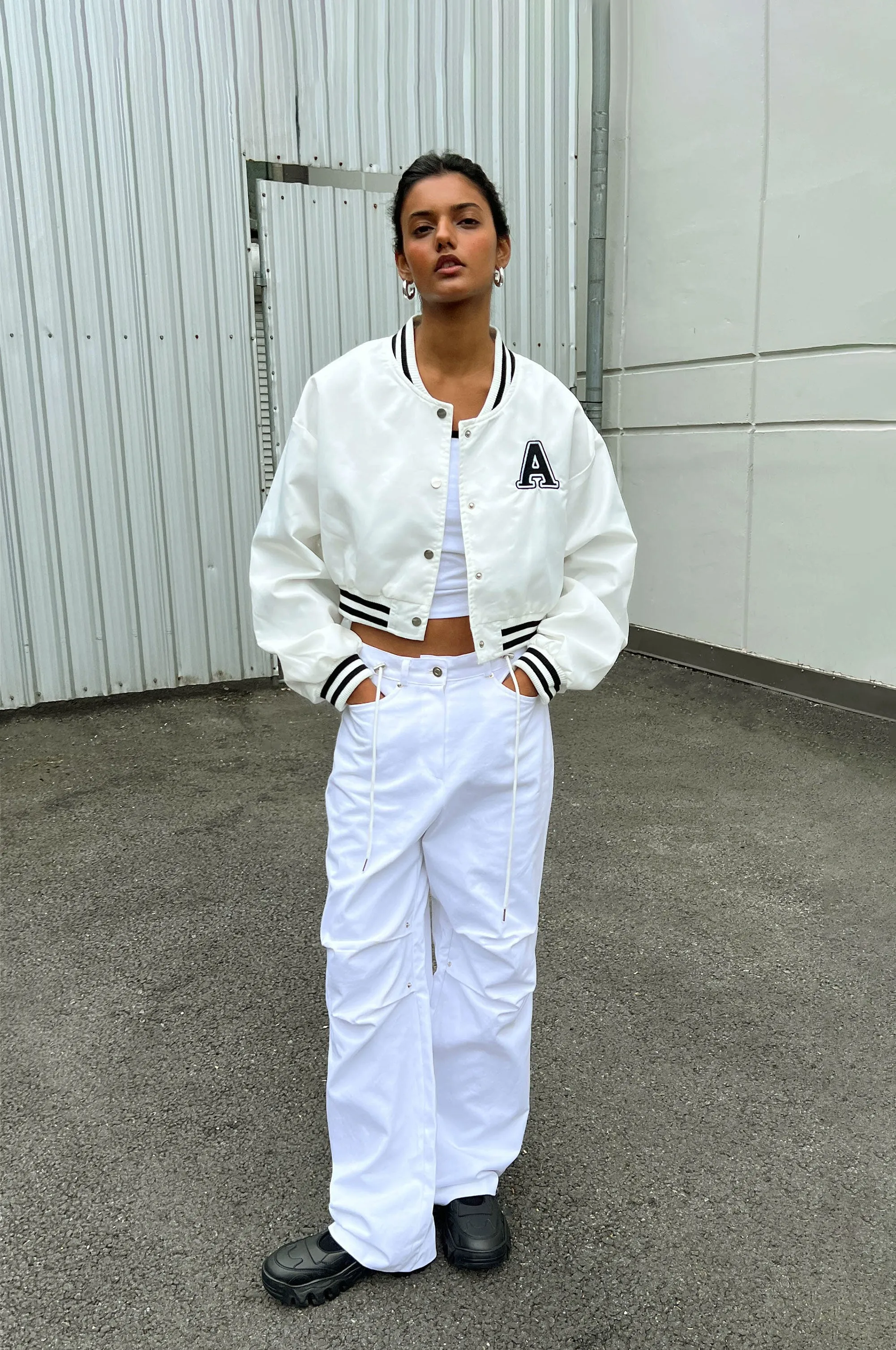 CROPPED VARSITY JACKET sold by OAK AND FORT