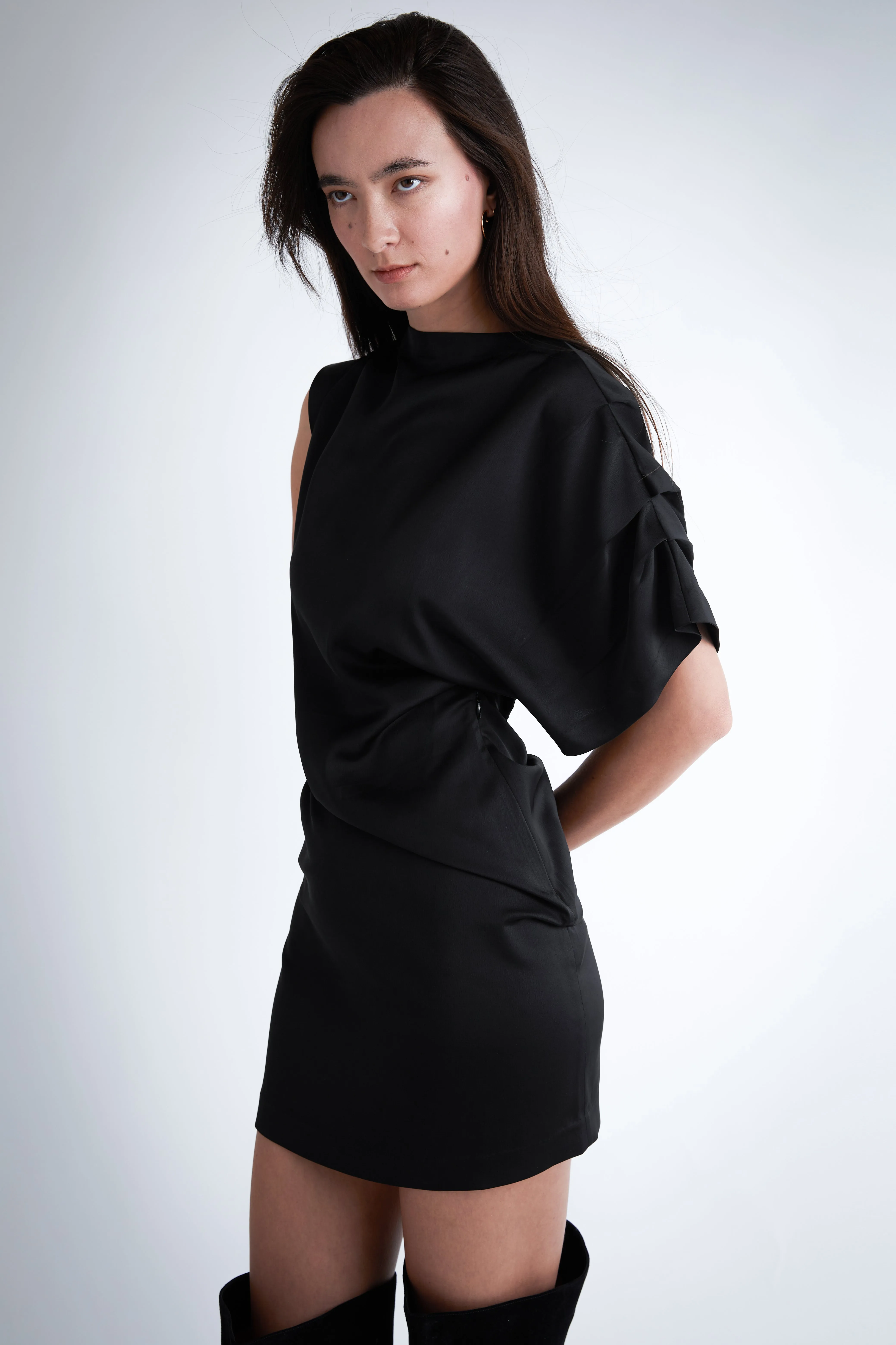 ASYMMETRICAL BAT SLEEVE MINI DRESS sold by OAK AND FORT product image thumbnail 4