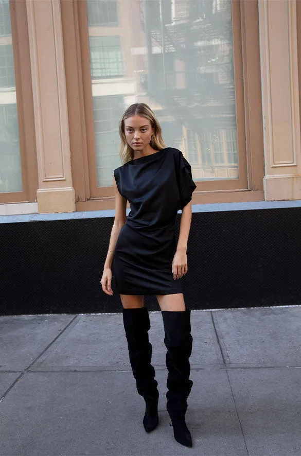 ASYMMETRICAL BAT SLEEVE MINI DRESS sold by OAK AND FORT