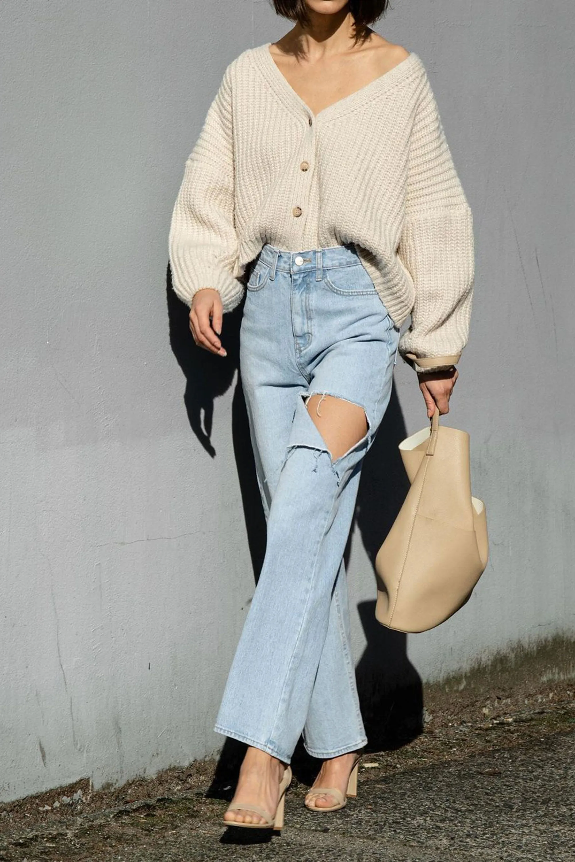 STRAIGHT LEG JEAN WITH CUTOUT sold by OAK AND FORT