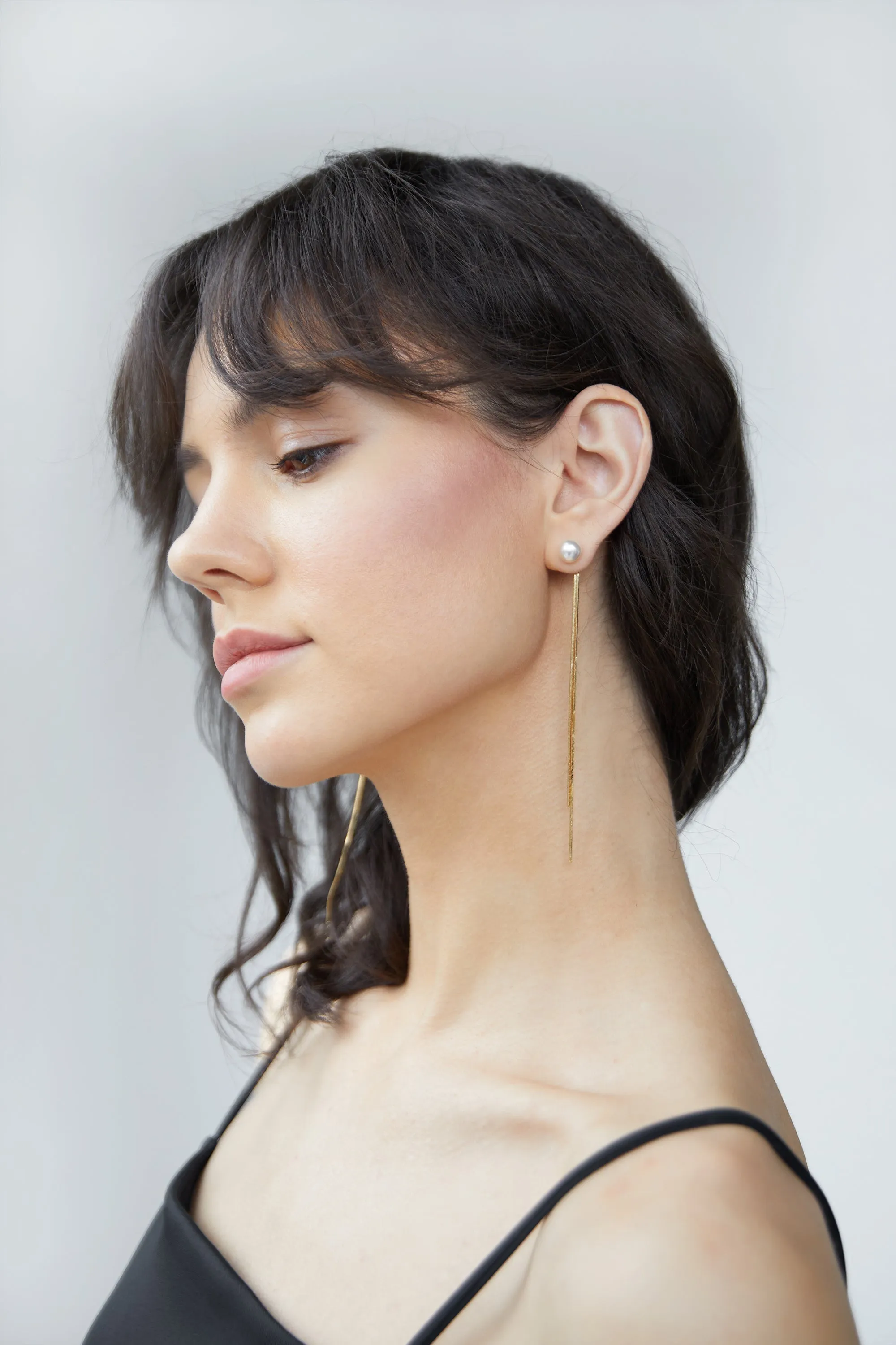 PEARL STUD WITH TWO CHAINS sold by OAK AND FORT product image thumbnail 2