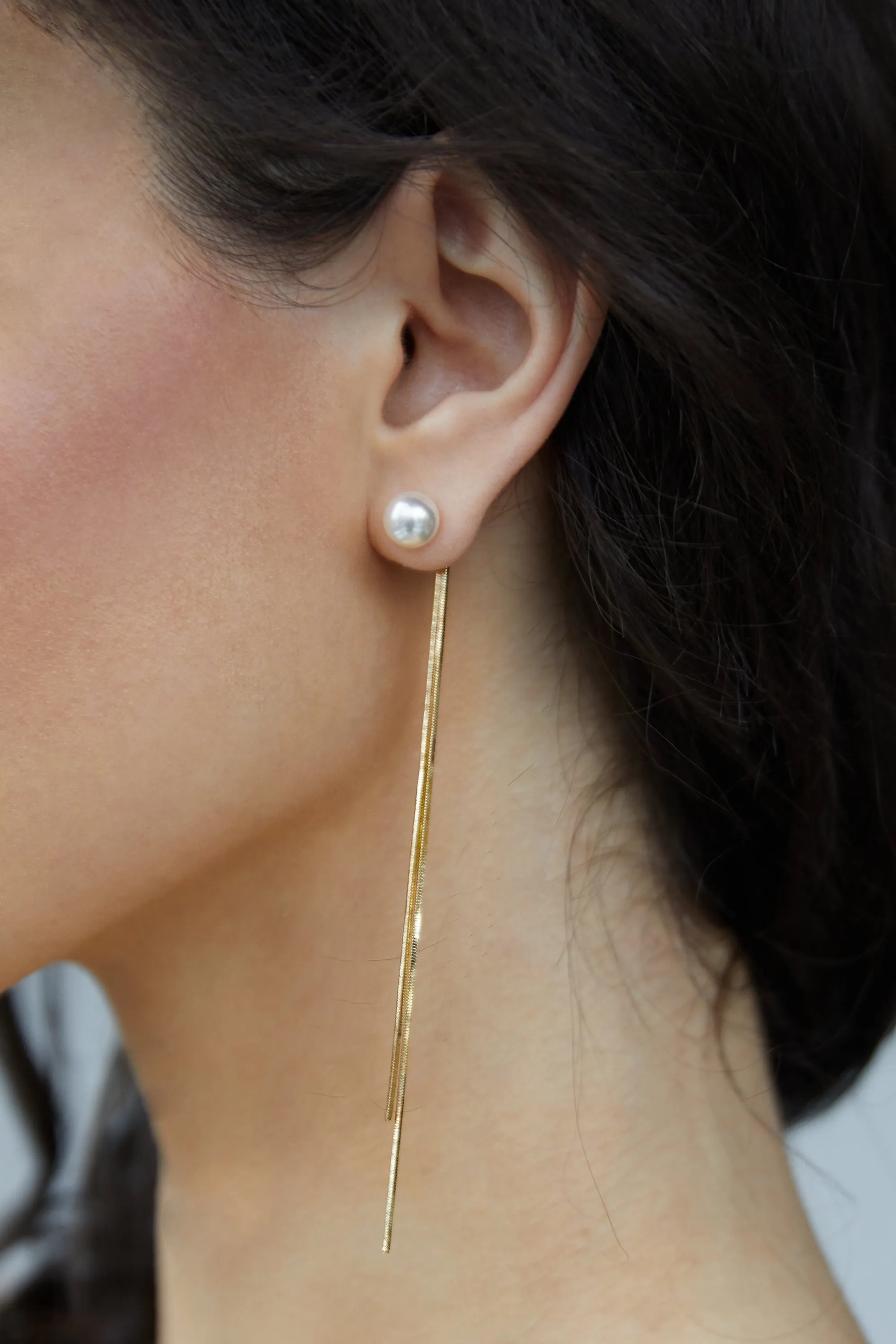 PEARL STUD WITH TWO CHAINS sold by OAK AND FORT product image thumbnail 3