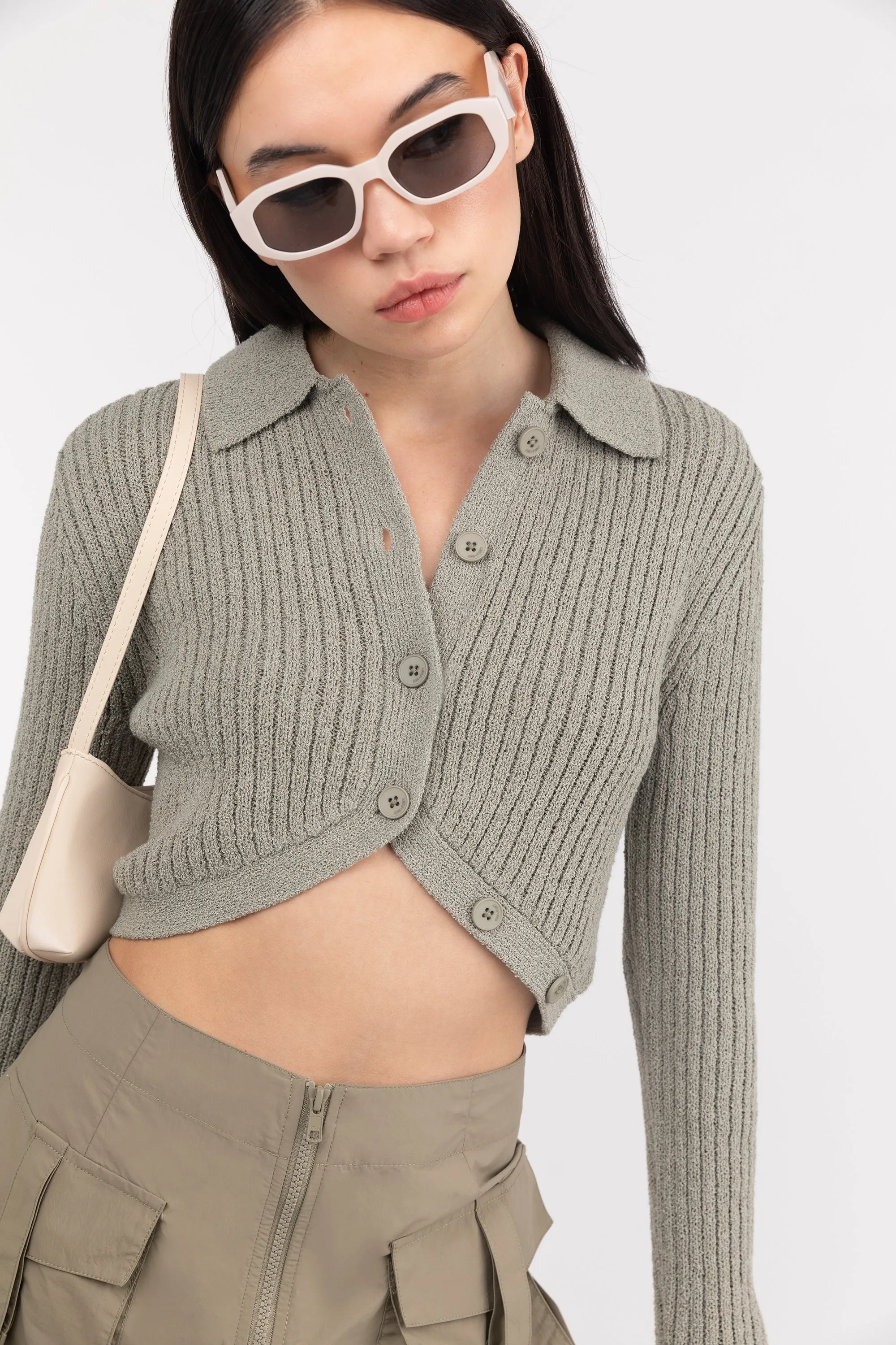 CROPPED BUTTON FRONT CARDIGAN sold by OAK AND FORT product image thumbnail 5