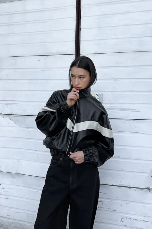 VEGAN LEATHER MOCKNECK RACER JACKET sold by OAK AND FORT